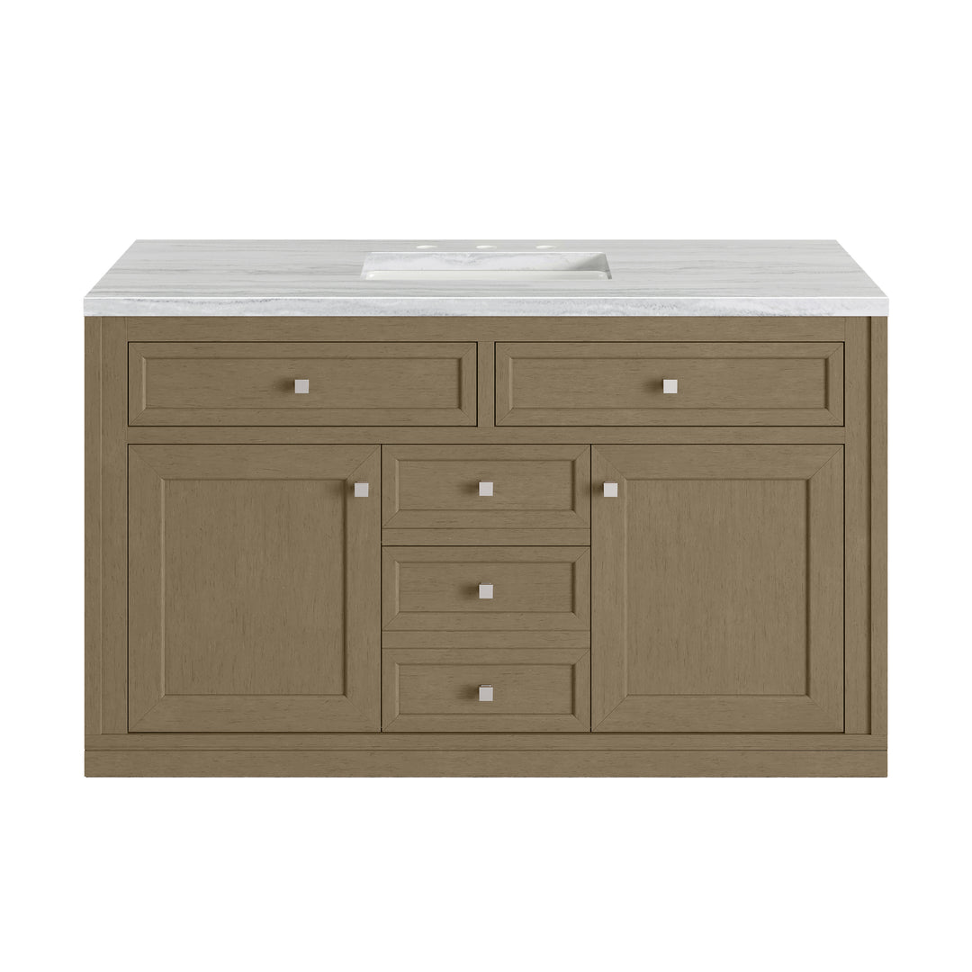 Chicago 48" Single Vanity, Walnut Whisper, w/ 3 CM Arctic Fall Solid Surface Top