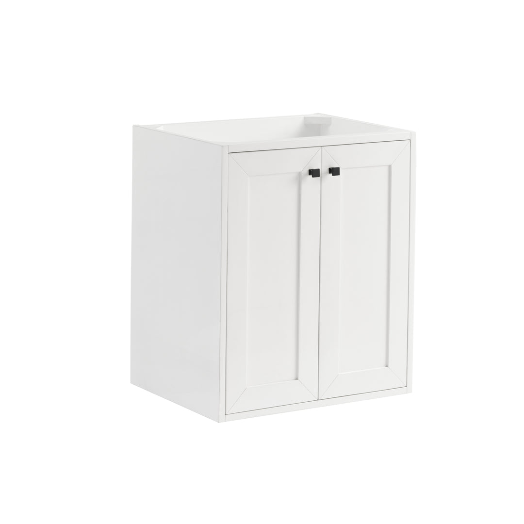 Chianti 24" Single Vanity, Glossy White, Matte Black, w/ White Glossy Composite Stone Top