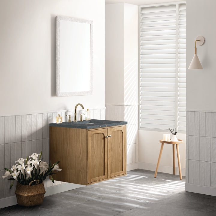 Laurent 30" Single Vanity, Light Natural Oak w/ 3 CM Parisien Bleu Top