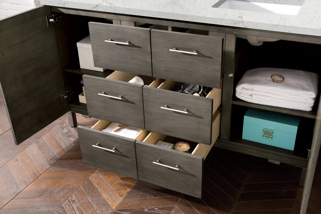 Metropolitan 60" Double Vanity, Silver Oak w/ 3 CM Eternal Jasmine Pearl Silestone Top