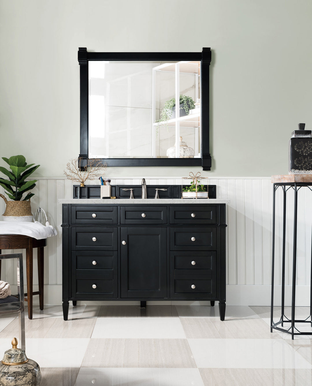 Brittany 48" Single Vanity, Black Onyx w/ 3 CM Eternal Jasmine Pearl Silestone Top w/FreePower Wireless Charger