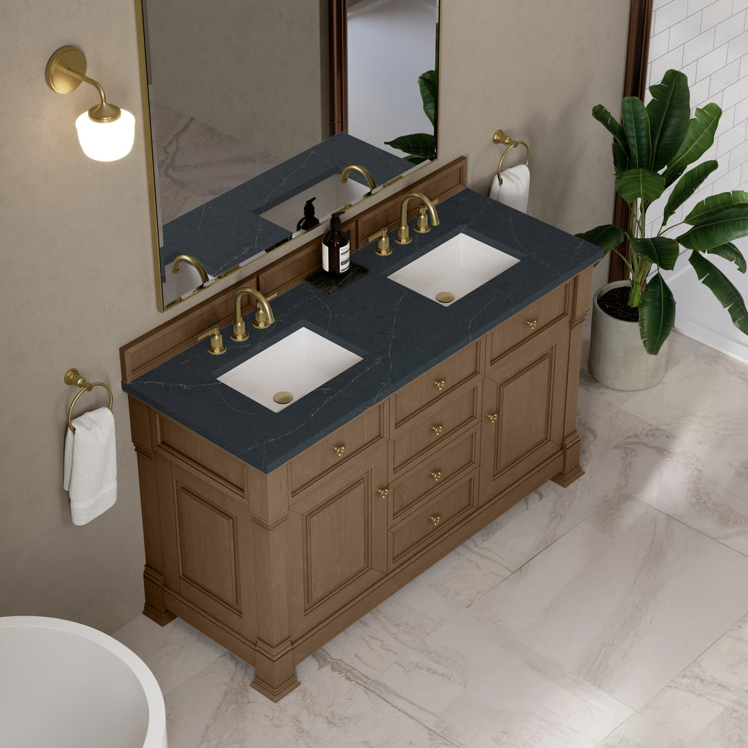 Brookfield 60" Double Vanity, Pecan w/3 CM Charcoal Soapstone Silestone® Top