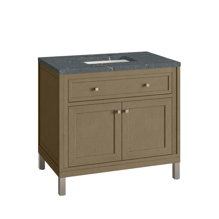 Chicago 36" Single Vanity, Walnut Whisper, w/ 3 CM Parisien Bleu Silestone® Top