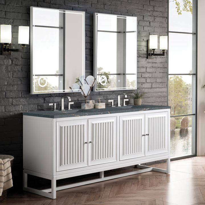 Athens 72" Double Vanity, Glossy White w/ 3 CM Parisien Bleu Silestone Top