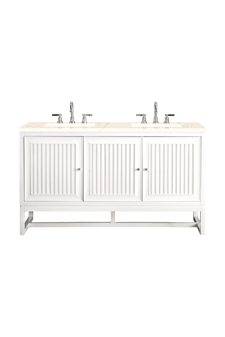 Athens 60" Double Vanity, Glossy White w/ 3 CM Eternal Marfil Top