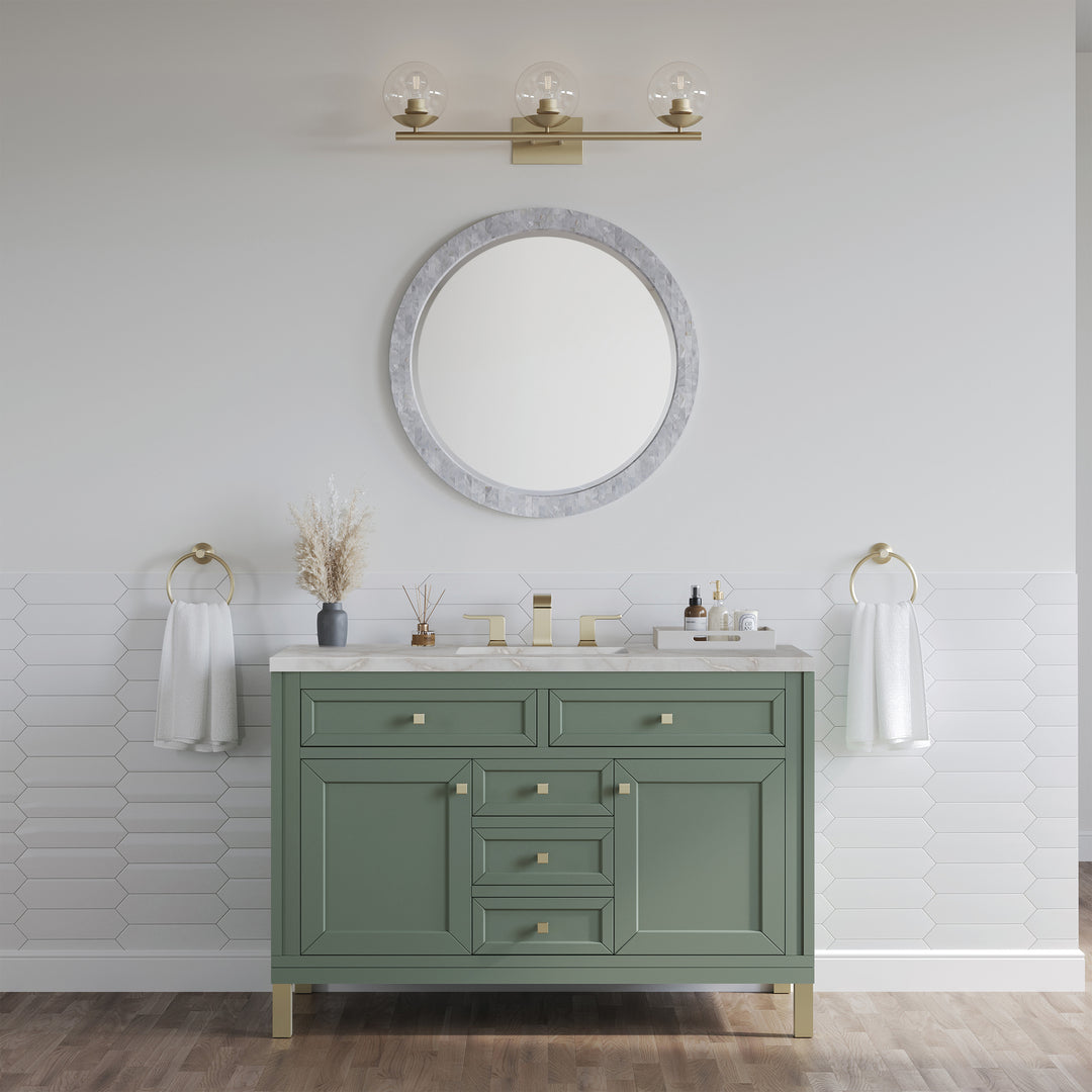 Chicago 48" Single Vanity, Smokey Celadon, w/ 3 CM Victorian Silver Silestone® Top