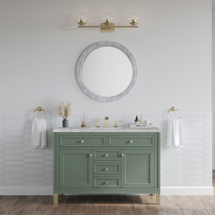 Chicago 48" Single Vanity, Smokey Celadon, w/ 3 CM Victorian Silver Silestone® Top