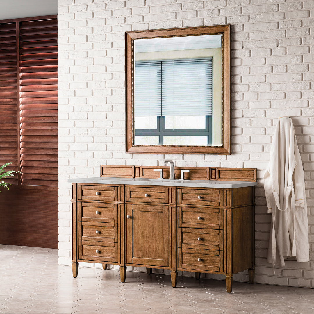 Brittany 60" Single Vanity, Saddle Brown w/ 3 CM Victorian Silver Silestone Top w/FreePower Wireless Charger