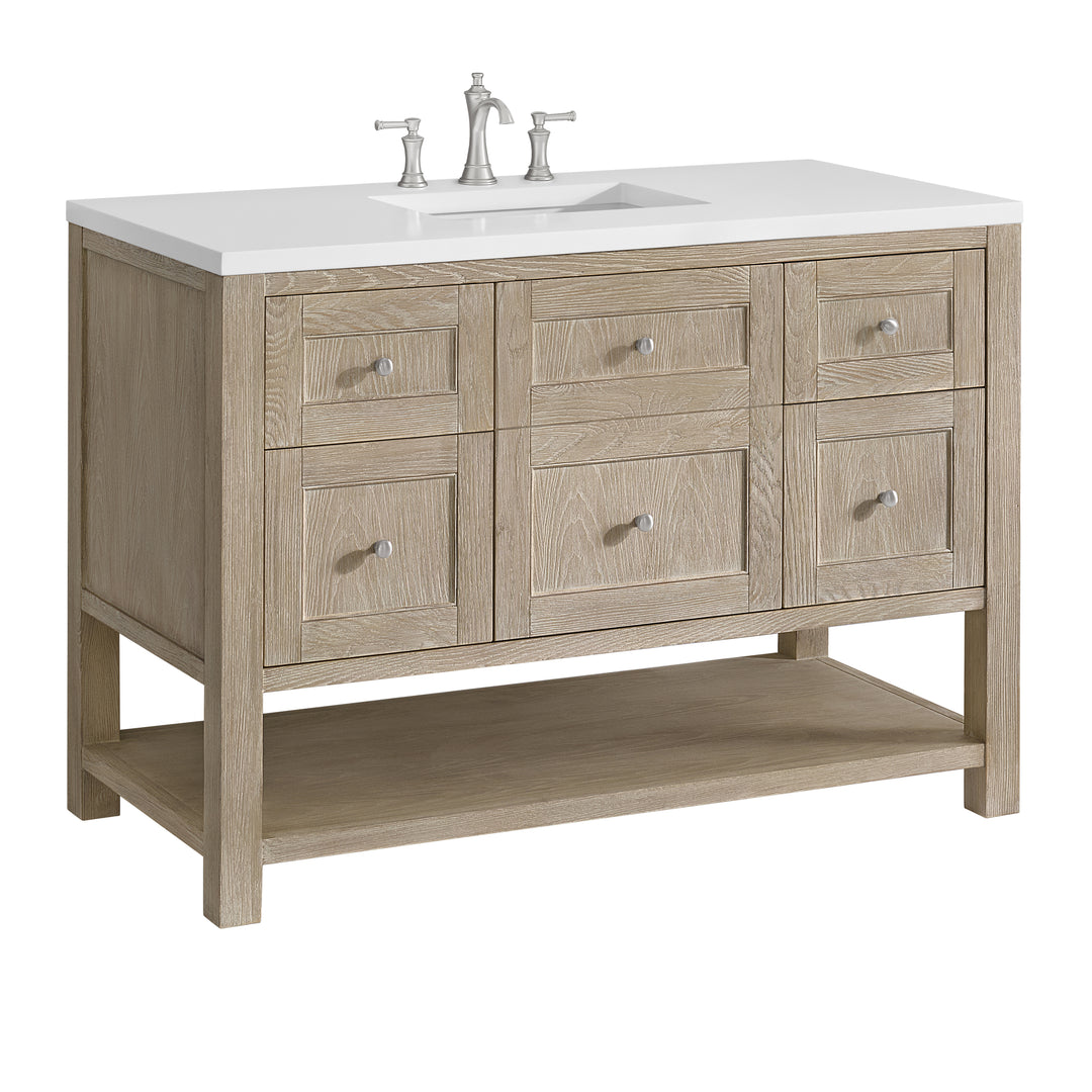 Breckenridge 48" Single Vanity, Whitewashed Oak w/ 3 CM White Zeus Silestone Top