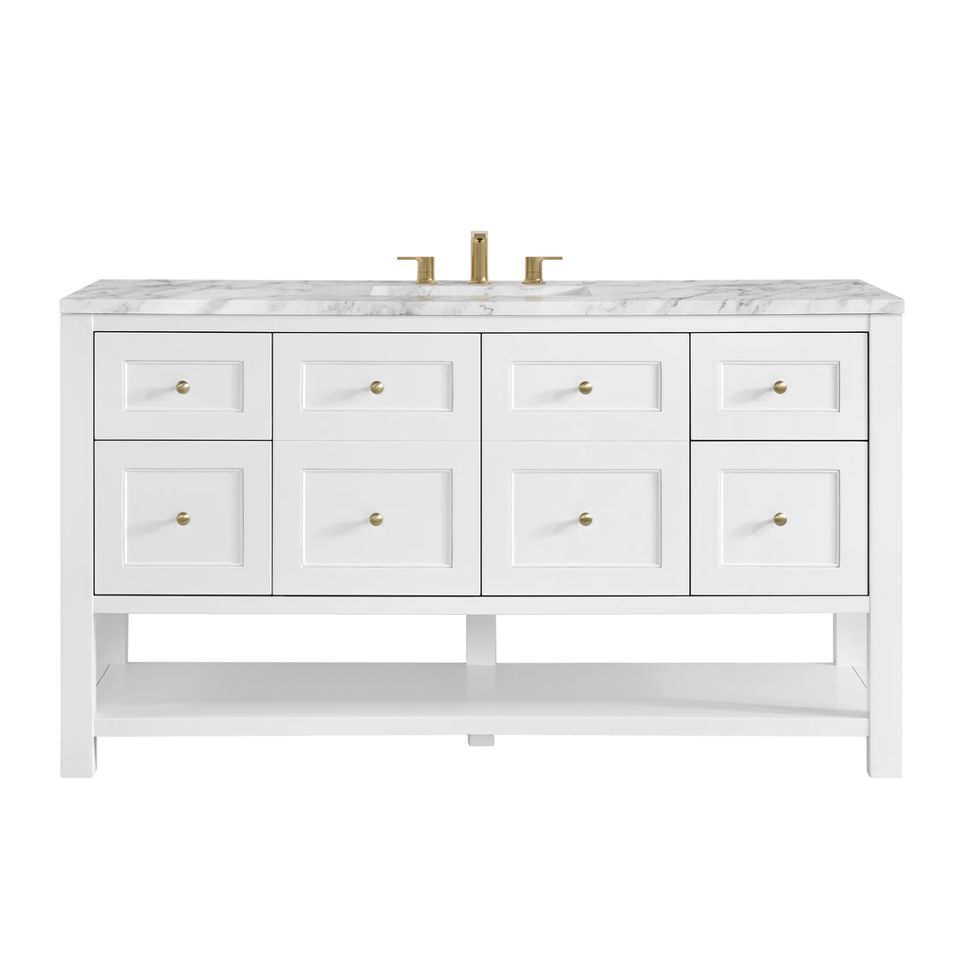 Breckenridge 60" Single Vanity, Bright White, w/ 3 CM Carrara Marble Top