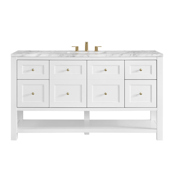 Breckenridge 60" Single Vanity, Bright White, w/ 3 CM Carrara Marble Top