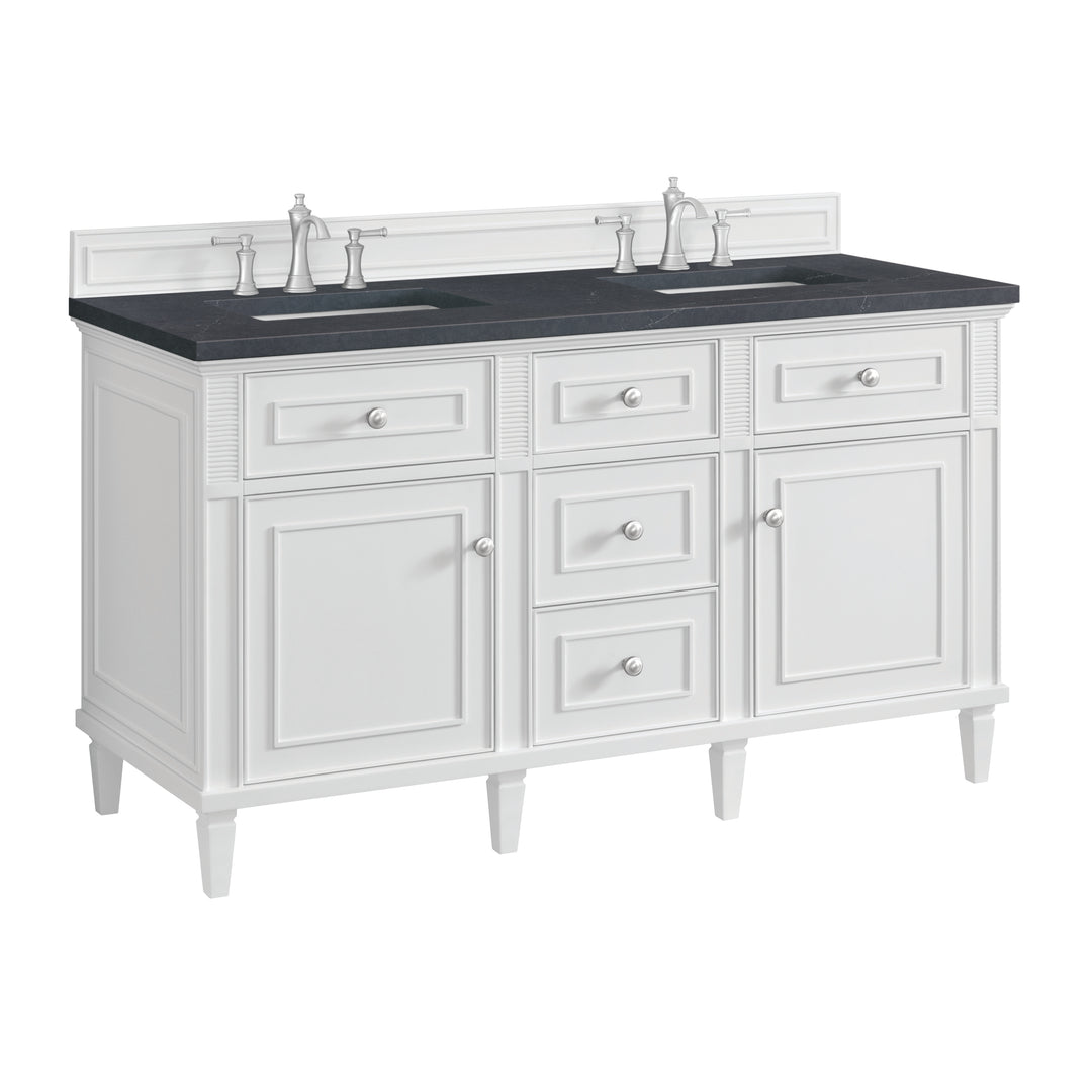 Lorelai 60" Double Vanity, Bright White w/ 3 CM Charcoal Soapstone Silestone Top