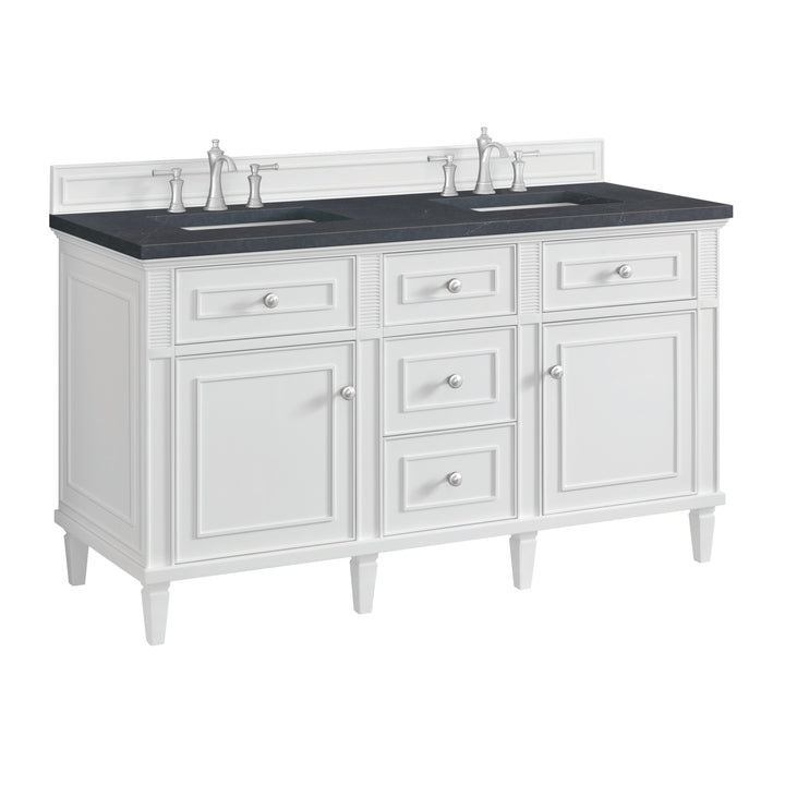 Lorelai 60" Double Vanity, Bright White w/ 3 CM Charcoal Soapstone Silestone Top