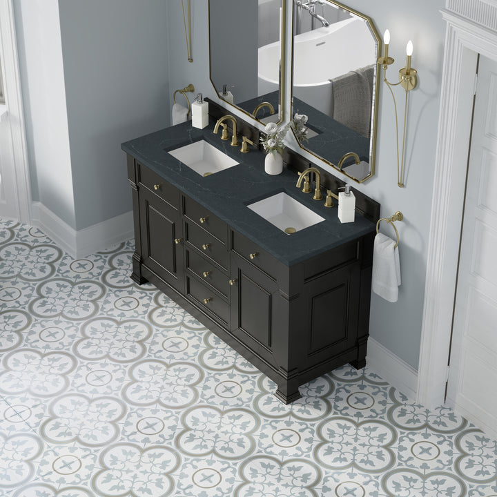 Brookfield 60" Double Vanity, Black Onyx w/3 CM Charcoal Soapstone Silestone® Top