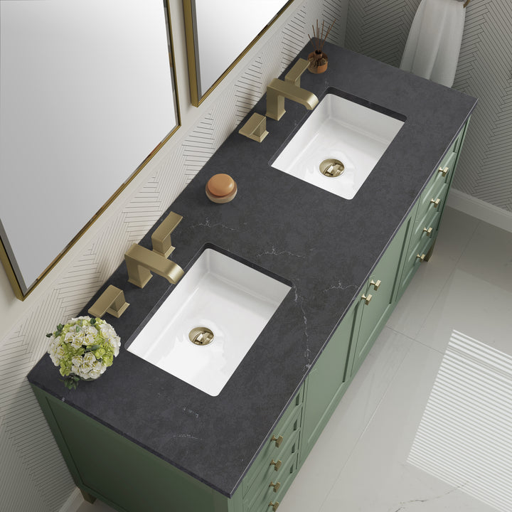 Chicago 60" Double Vanity, Smokey Celadon, w/ 3 CM Charcoal Soapstone Silestone® Top