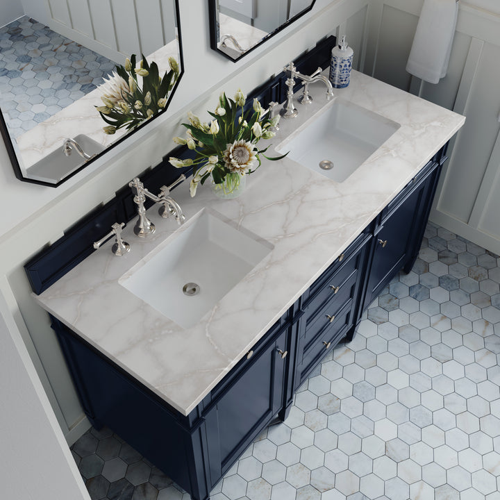 Brittany 60" Double Vanity, Victory Bleu w/ 3 CM Victorian Silver Silestone Top