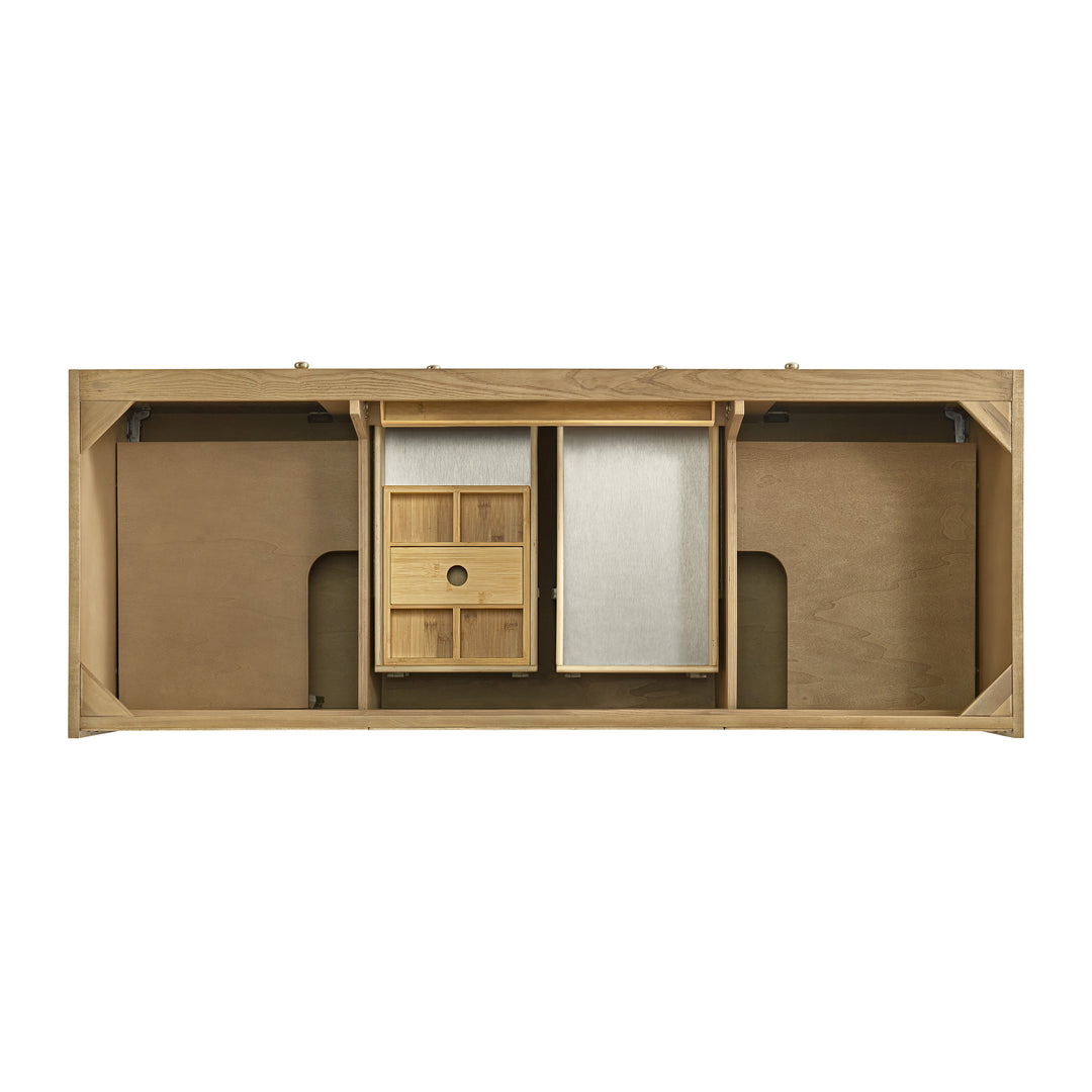 Laurent 60" Double Vanity, Light Natural Oak, w/ 3 CM Eternal Jasmine Pearl Quartz Top w/FreePower Wireless Charger