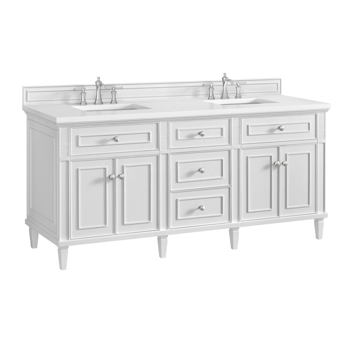 Lorelai 72" Double Vanity, Bright White w/ 3 CM White Zeus Silestone Top