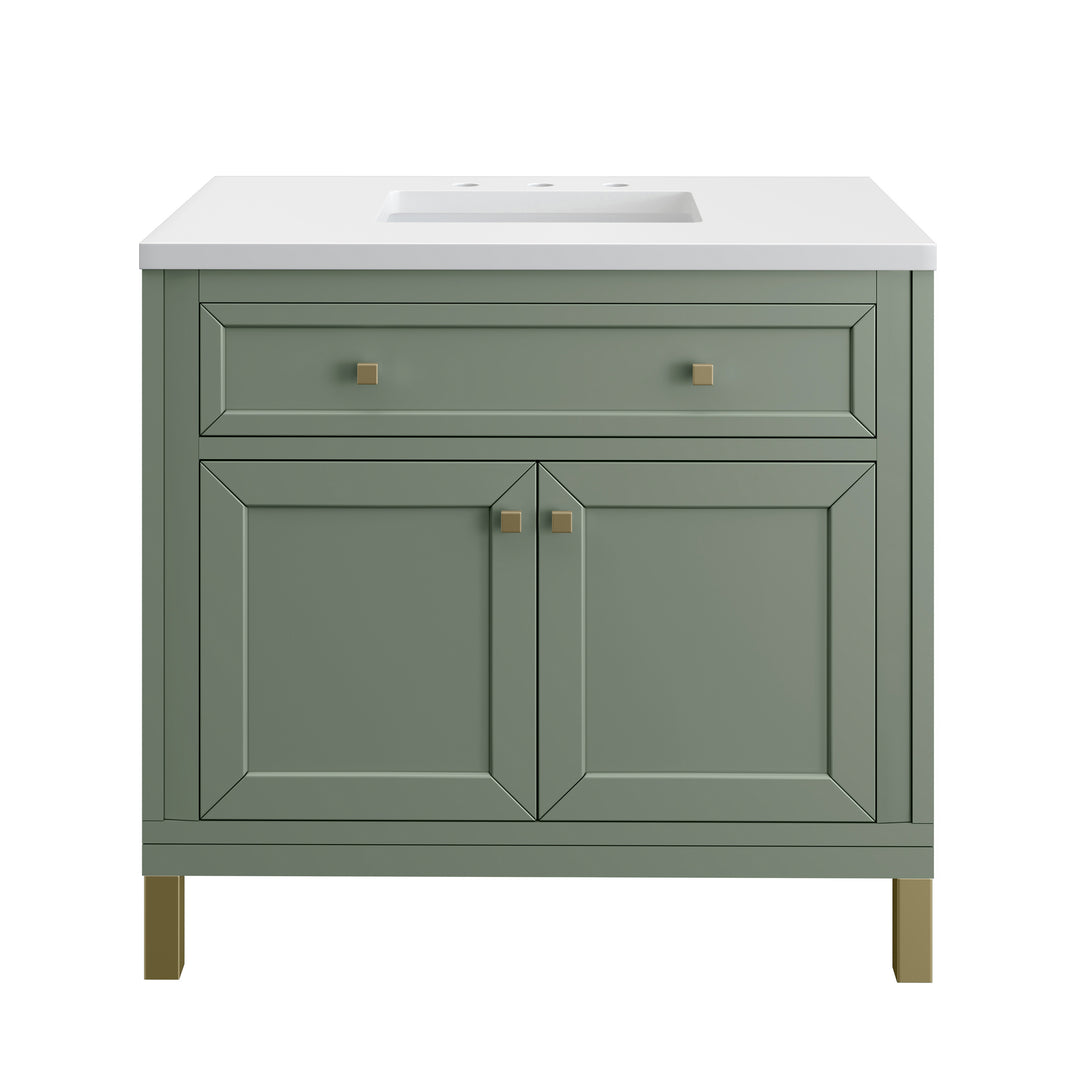 Chicago 36" Single Vanity, Smokey Celadon, w/ 3 CM White Zeus Silestone® Top