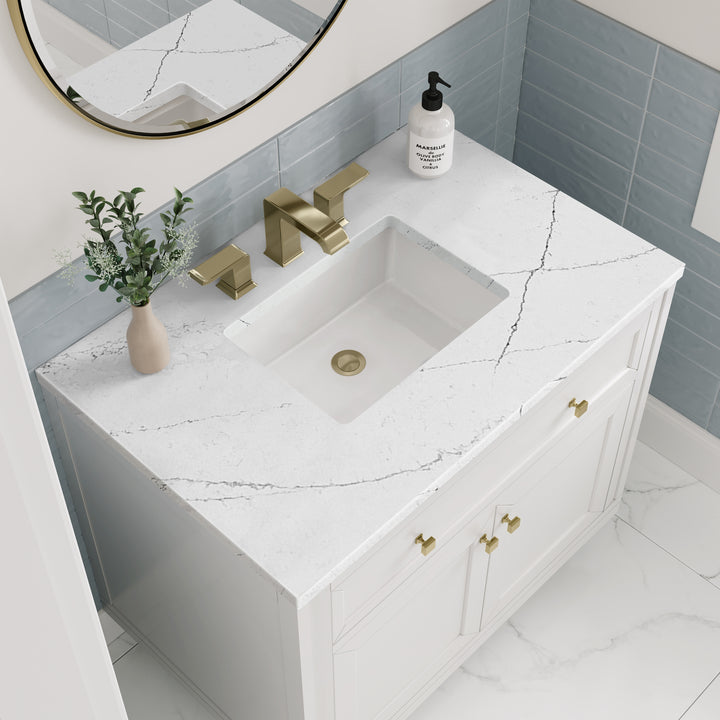 Chicago 36" Single Vanity, Glossy White, w/ 3 CM Ethereal Noctis Silestone® Top