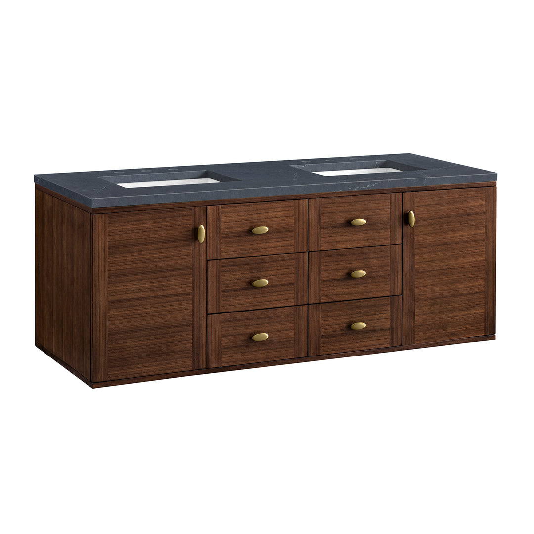 Amberly 60" Double Vanity, Mid-Century Walnut w/ 3 CM Charcoal Soapstone Top