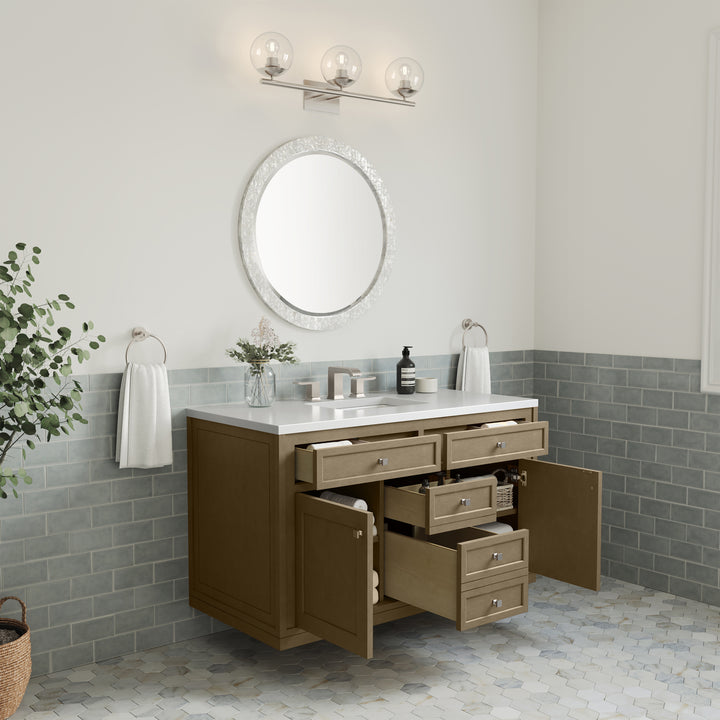 Chicago 48" Single Vanity, Walnut Whisper, w/ 3 CM White Zeus Silestone® Top