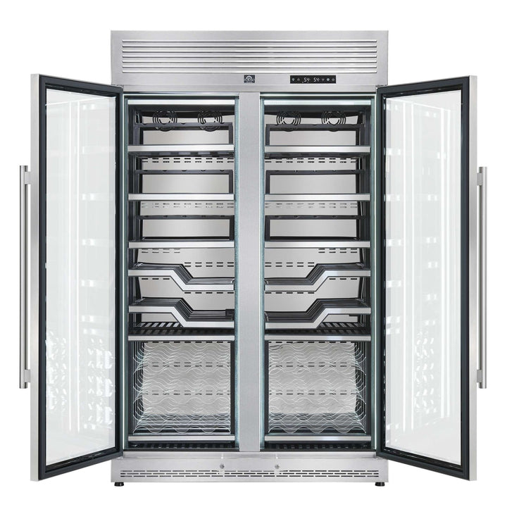 FORNO Abruzzo 48-Inch Dual Zone Wine Cellar, 102 Bottles, 24 cu. ft., Clear Acrylic Holders & Stainless Trim Shelves