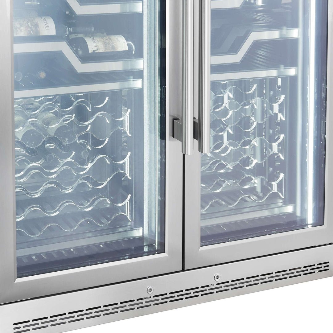 FORNO Abruzzo 48-Inch Dual Zone Wine Cellar, 102 Bottles, 24 cu. ft., Clear Acrylic Holders & Stainless Trim Shelves