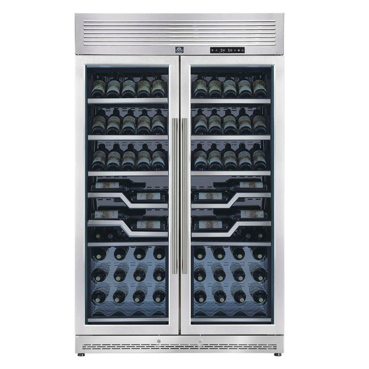 FORNO Abruzzo 48-Inch Dual Zone Wine Cellar, 102 Bottles, 24 cu. ft., Clear Acrylic Holders & Stainless Trim Shelves