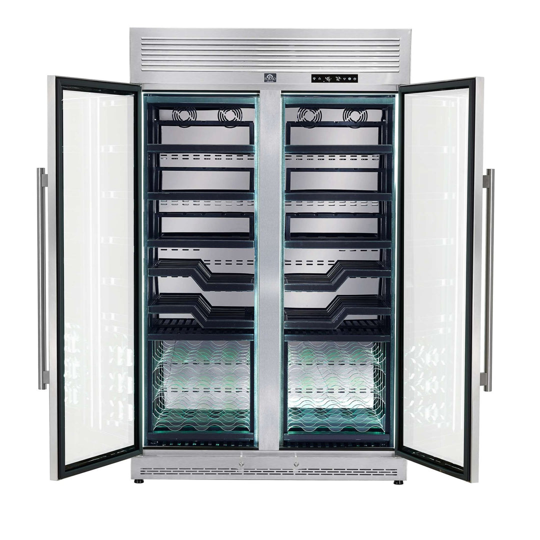 FORNO Abruzzo 48-Inch Dual Zones Wine Cellar, 102 Bottles, 24 cu. ft., Green Acrylic Holders & Black Shelves