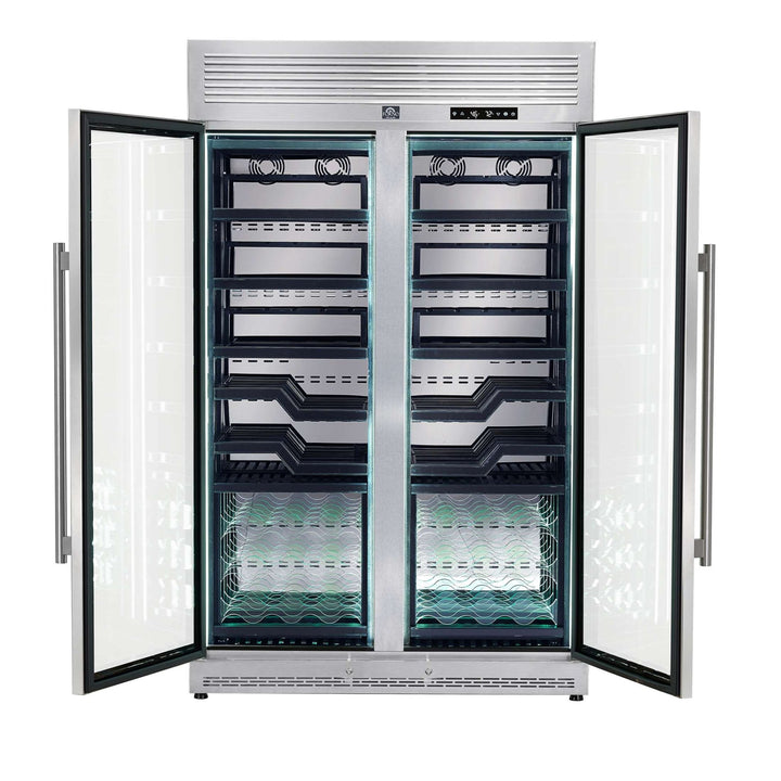 FORNO Abruzzo 48-Inch Dual Zones Wine Cellar, 102 Bottles, 24 cu. ft., Green Acrylic Holders & Black Shelves