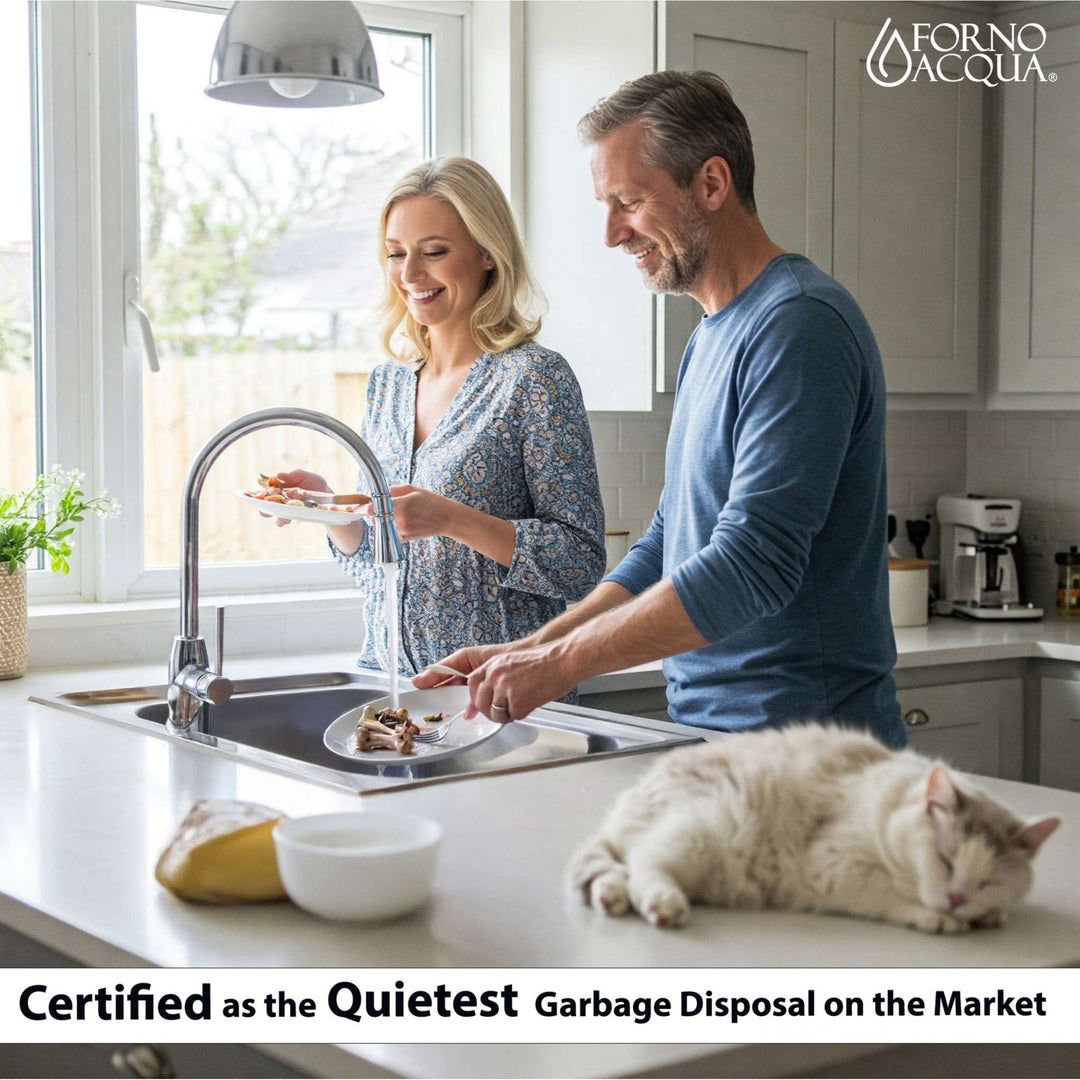 FORNO ACQUA BrightDIAMOND Black Onyx 1HP Super Quiet Garbage Disposal Corded with Motion Sensor Cabinet Light & Pre-Wired Air Switch