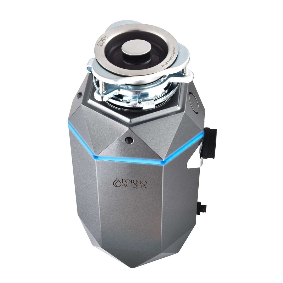 FORNO ACQUA BrightDIAMOND Black Onyx 3/4HP Super Quiet Garbage Disposal Corded with Motion Sensor Cabinet Light & Pre-Wired Air Switch