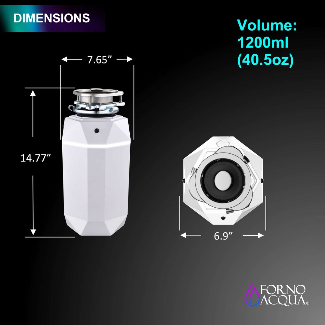 FORNO ACQUA BrightDIAMOND Moonstone 1HP Super Quiet Garbage Disposal Corded with Motion Sensor Cabinet Light & Pre-Wired Air Switch