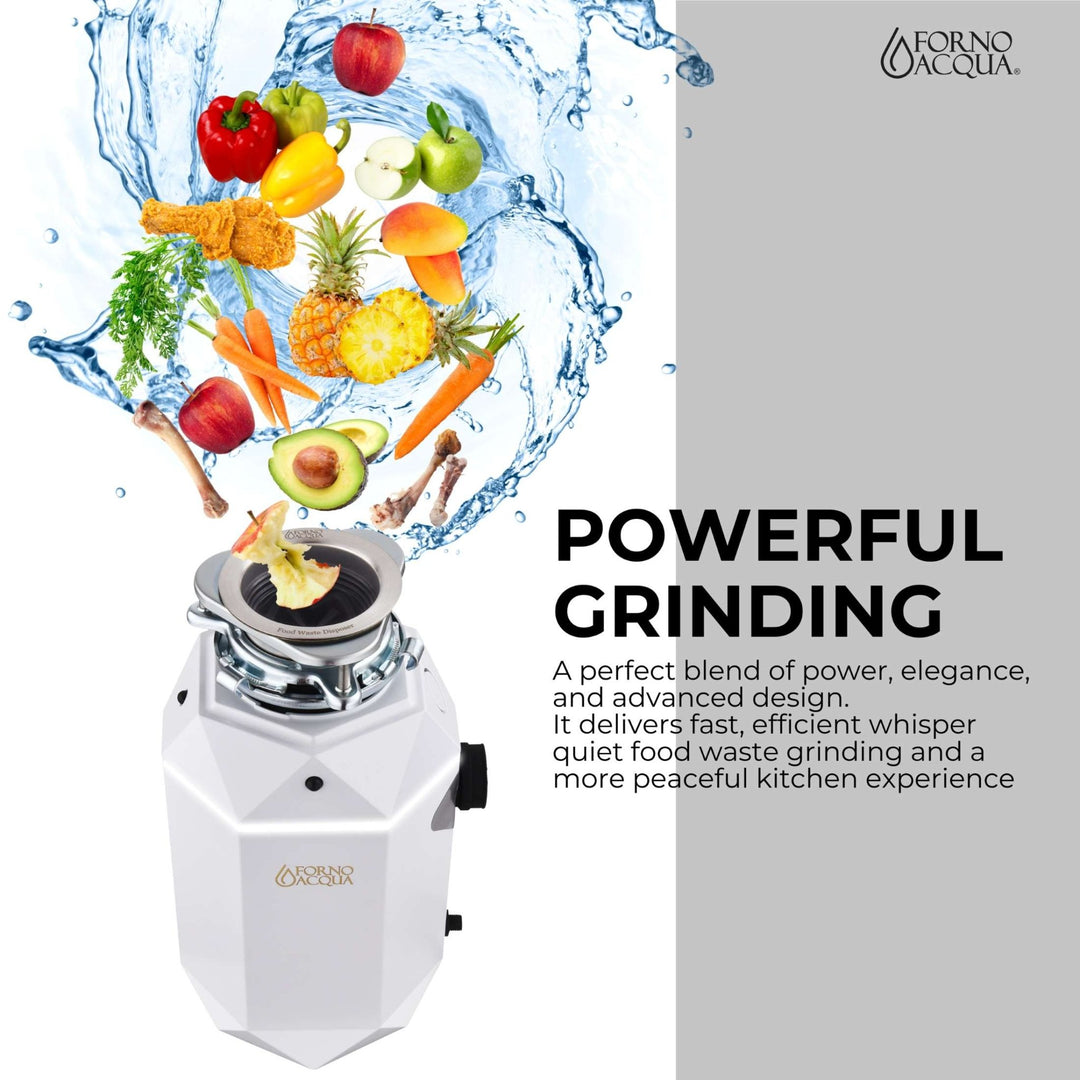 FORNO ACQUA BrightDIAMOND Moonstone 1HP Super Quiet Garbage Disposal Corded with Motion Sensor Cabinet Light & Pre-Wired Air Switch