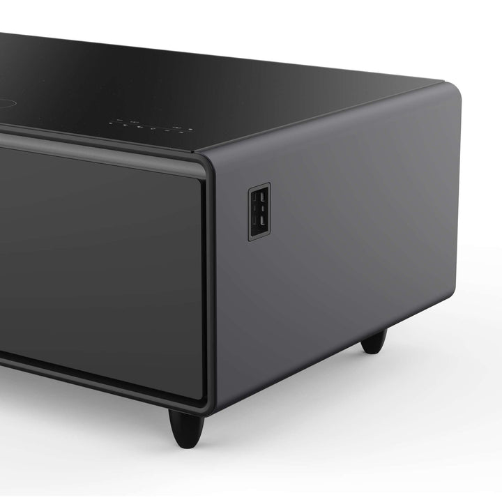 Forno Evoluto Tavolo 51-Inch Black Smart Coffee Table – Dual Refrigerator Drawers, Bluetooth 5.0 Audio, Wireless Charging & RGB Ambient Light