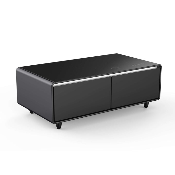 Forno Evoluto Tavolo 51-Inch Black Smart Coffee Table – Dual Refrigerator Drawers, Bluetooth 5.0 Audio, Wireless Charging & RGB Ambient Light