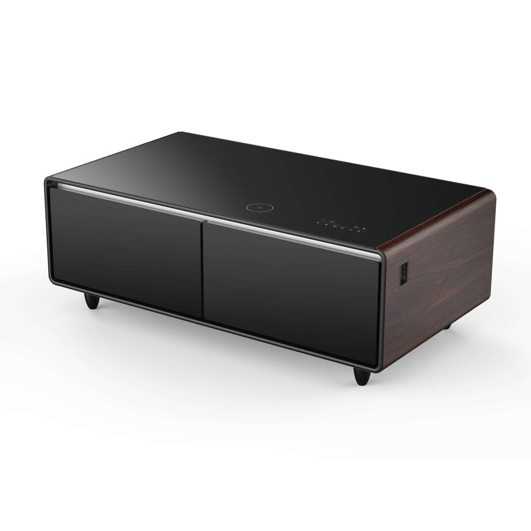 Forno Evoluto Tavolo 51-Inch Smart Coffee Table with Wood-Accent Sides – Dual Cooling Zones, Wireless Charging Pad & Built-In Bluetooth Speakers