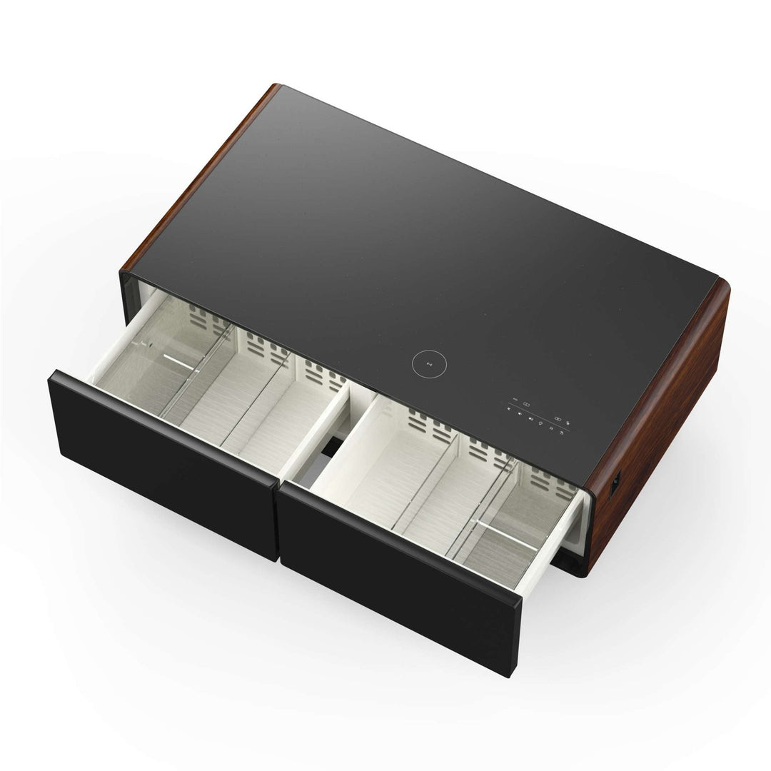 Forno Evoluto Tavolo 51-Inch Smart Coffee Table with Wood-Accent Sides – Dual Cooling Zones, Wireless Charging Pad & Built-In Bluetooth Speakers