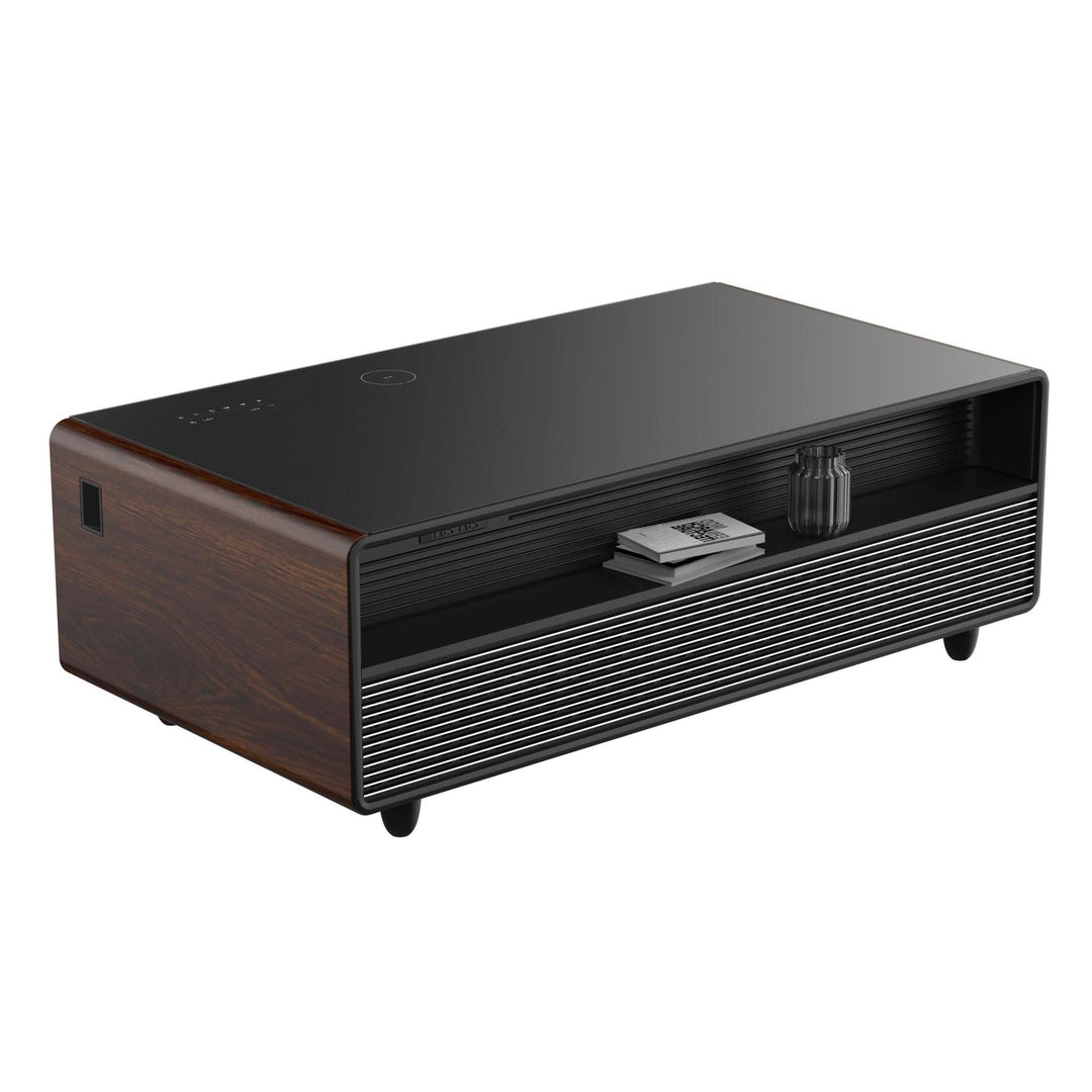 Forno Evoluto Tavolo 51-Inch Smart Coffee Table with Wood-Accent Sides – Dual Cooling Zones, Wireless Charging Pad & Built-In Bluetooth Speakers