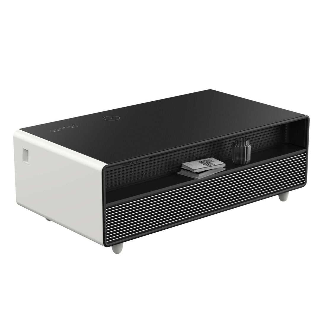 Forno Evoluto Tavolo 51-Inch White Smart Coffee Table – Dual Refrigerator Drawers, Bluetooth 5.0 Audio, Wireless Charging & RGB Ambient Light