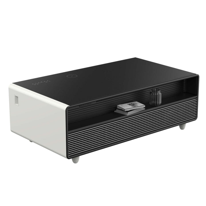 Forno Evoluto Tavolo 51-Inch White Smart Coffee Table – Dual Refrigerator Drawers, Bluetooth 5.0 Audio, Wireless Charging & RGB Ambient Light