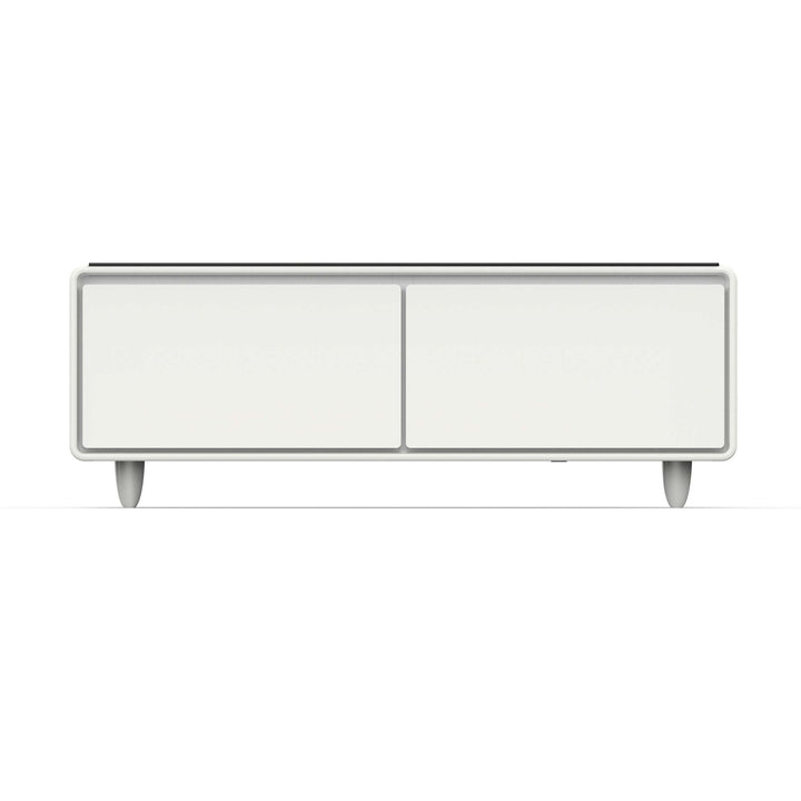 Forno Evoluto Tavolo 51-Inch White Smart Coffee Table – Dual Refrigerator Drawers, Bluetooth 5.0 Audio, Wireless Charging & RGB Ambient Light