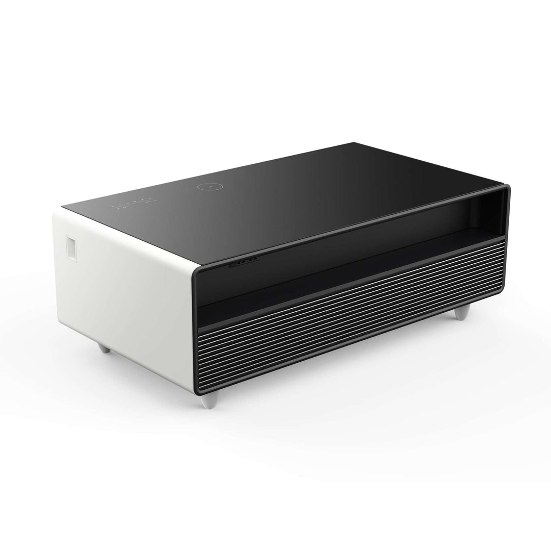 Forno Evoluto Tavolo 51-Inch White Smart Coffee Table – Dual Refrigerator Drawers, Bluetooth 5.0 Audio, Wireless Charging & RGB Ambient Light