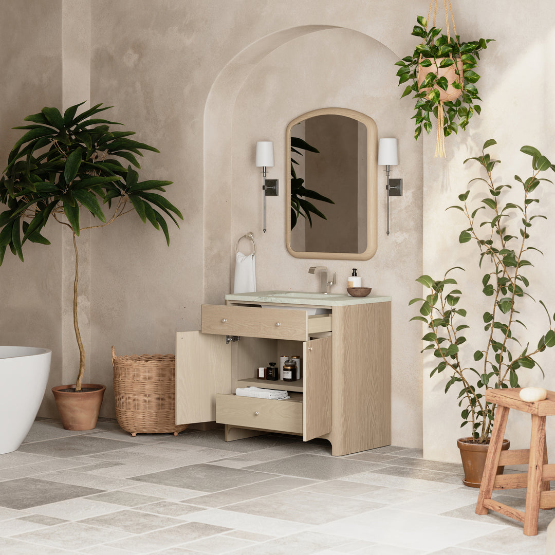 Gracyn 36" Single Vanity, Coastal Driftwood, w/ 3 CM Victorian Silver Quartz Top