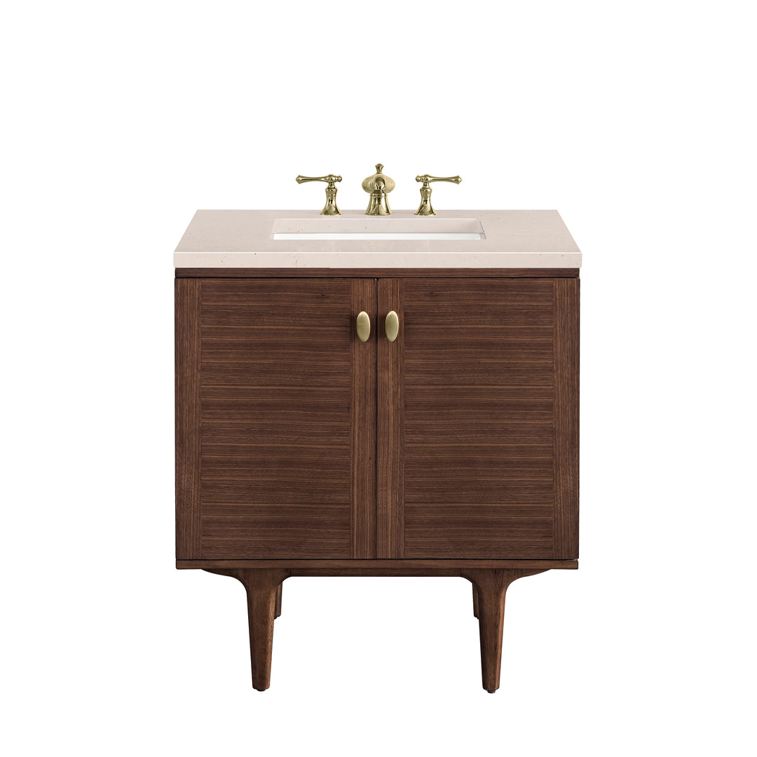 Amberly 30" Single Vanity, Mid-Century Walnut w/ 3 CM Eternal Marfil Top