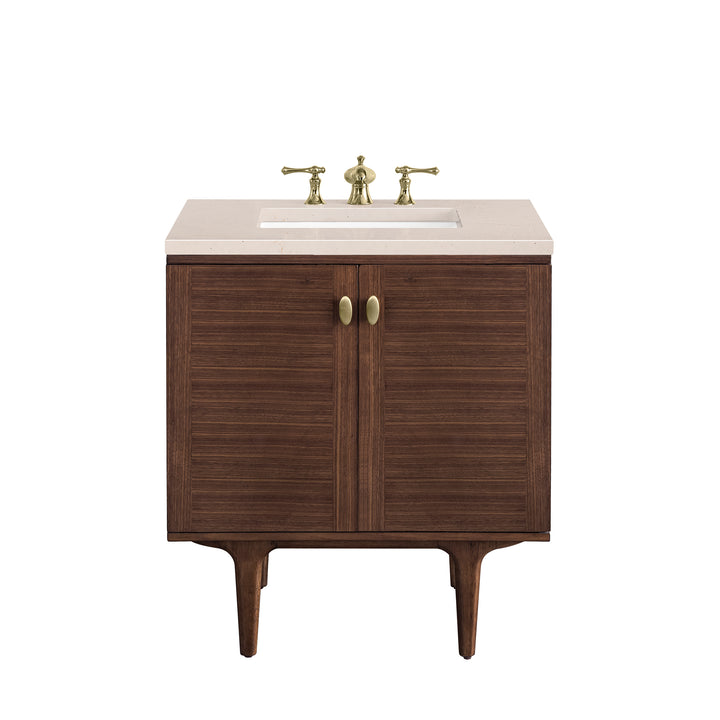 Amberly 30" Single Vanity, Mid-Century Walnut w/ 3 CM Eternal Marfil Top