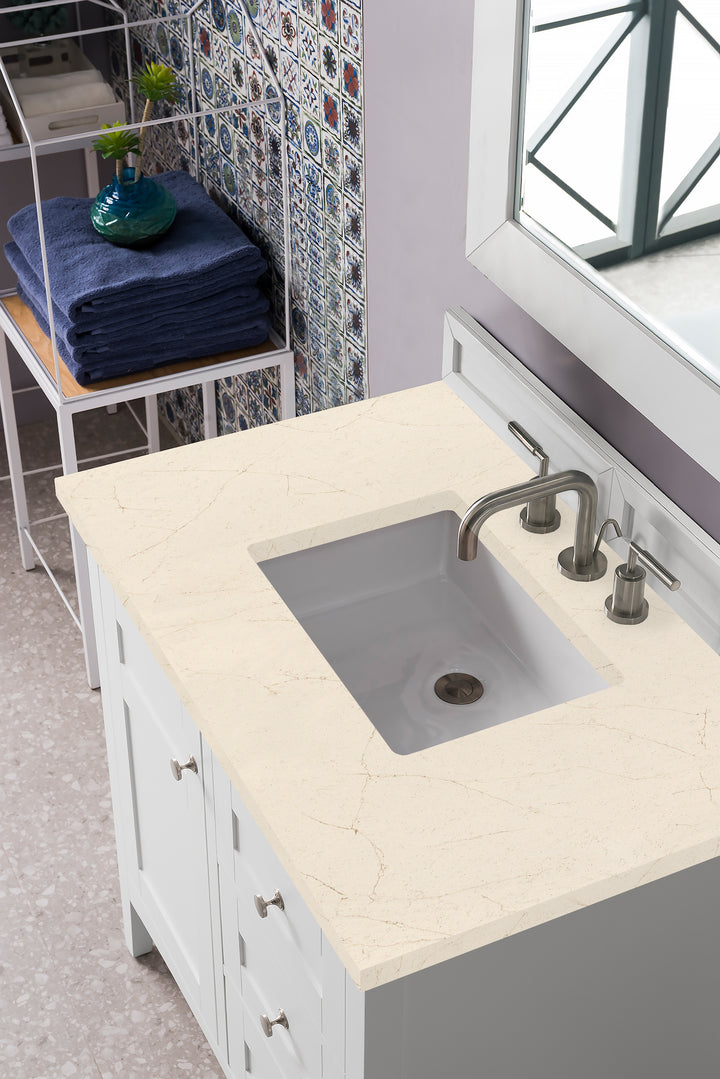 Palisades 36" Single Vanity, Bright White w/ 3 CM Eternal Marfil Silestone Top