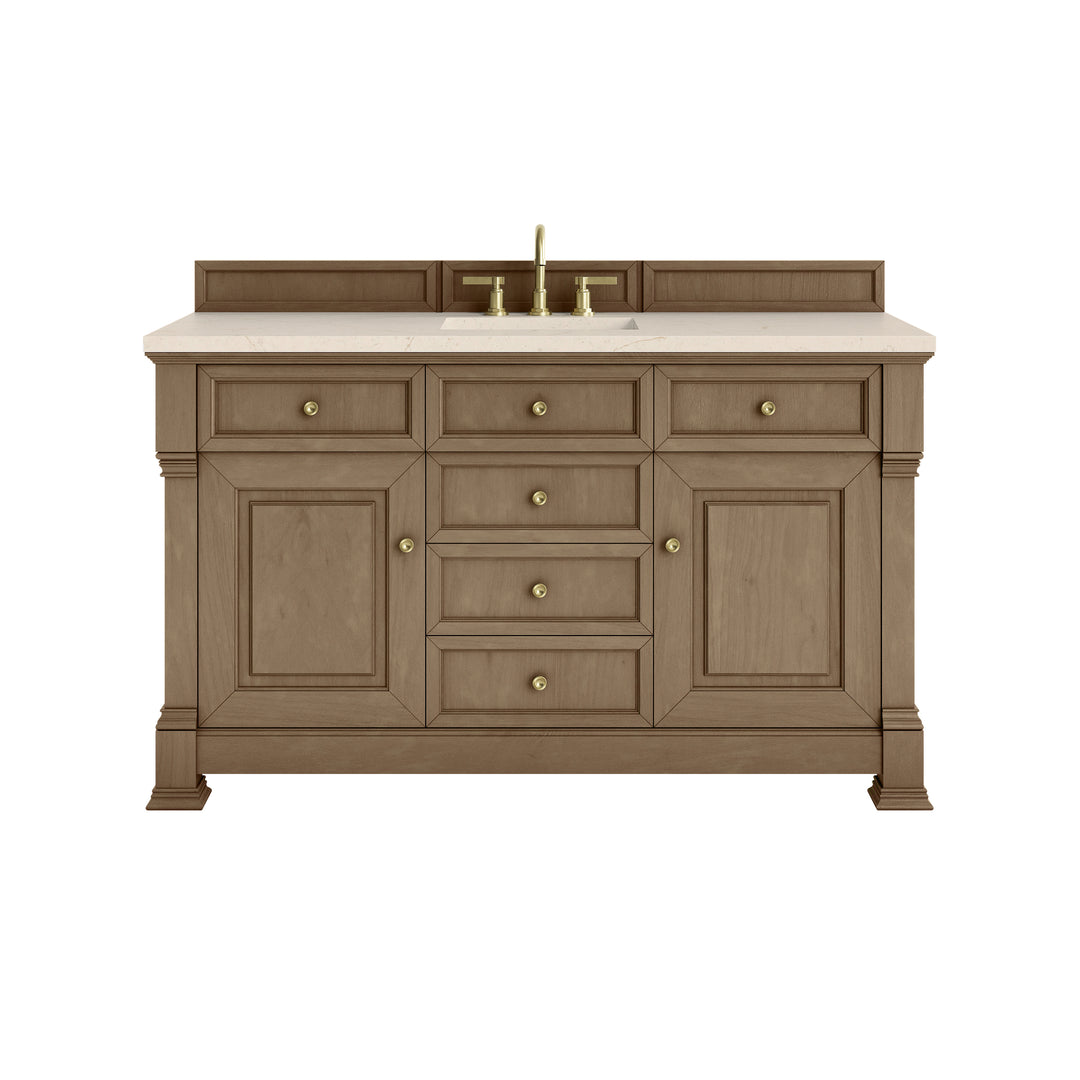 Brookfield 60" Single Vanity, Pecan w/ 3 CM Eternal Marfil Silestone® Top
