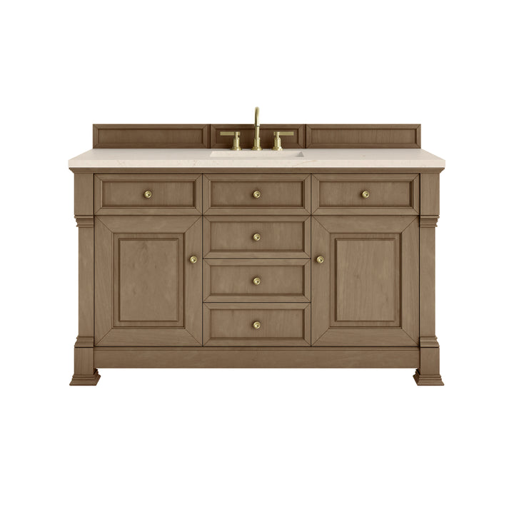 Brookfield 60" Single Vanity, Pecan w/ 3 CM Eternal Marfil Silestone® Top